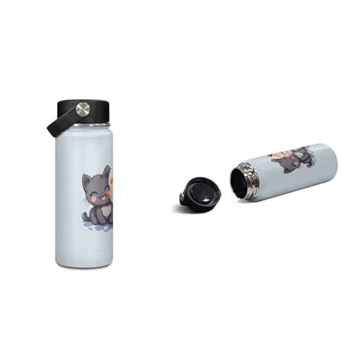 ZOUTAIRONG Cute Cat School Bag and Insulated Water Bottle, School Bags for Girls Boys 7-10/10-12/12-16, Casual Backpack with Side Pockets - color: Cute Cat