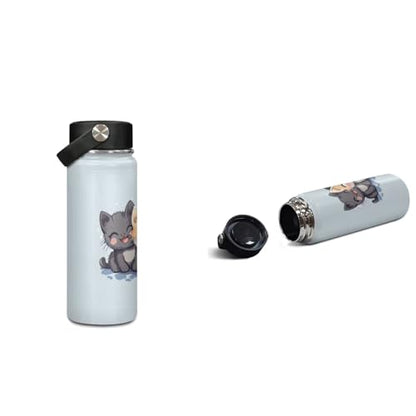 ZOUTAIRONG Cute Cat School Bag and Insulated Water Bottle, School Bags for Girls Boys 7-10/10-12/12-16, Casual Backpack with Side Pockets - color: Cute Cat