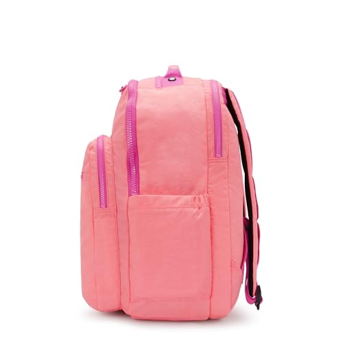 Kipling Women's Seoul Extra Large 17" Laptop Backpack, Durable, Roomy with Padded Shoulder Straps, Built-In Protective Sleeve - color: Pink Burst, size: 13.5''L x 17.75''H x 9''D