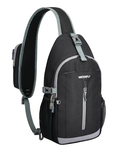 WATERFLY Sling Bag Crossbody Backpack: 8L RFID Anti Theft Cross Body Shoulder Bag Travel Crossover Side Bag for Men Women - color: Black