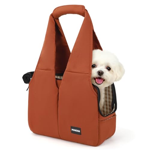 Dog Purse Carrier for Small Dogs and Cats, Soft-Sided Pet Tote Bag with 6 Large Pockets, Collapsible Travel Puppy Carrier, Fits Pets up to 16 lbs (Caramel, 17.5" L x 8" W x 12" H) - color: Caramel, size: 17.5"L x 8.0"W x 12.0"H