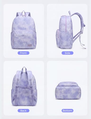 VASCHY School Backpacks, Lightweight Bookbag Schoolbag for Teen Girls Casual Basic Simple Daypack for Women Lavender Tie-Dye - color: Lavender Tie-dye