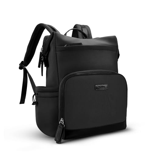 VONAL Neoprene Diaper Bag Backpack with Changing Pad, 33L Large Capacity Neoprene Backpack Baby Diaper Bag with Insulated Pockets, Travel Diaper Backpack Baby with 12 Pockets for Mom & Dad, Black - color: Dark Black