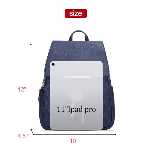 KKXIU Quilted Trendy Leather Backpack Purse for Women and Ladies Shoulder Travel Daypacks Bags (Navy) - color: Navy, style: Backpack