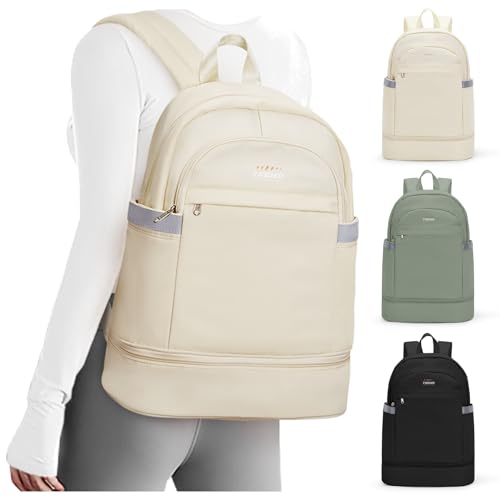 coofay Gym Backpack For Women Men Dance Sports Backpack With Shoe Compartment Waterproof Travel Backpacks Gym Bag Beige - color: Q-beige, size: Large
