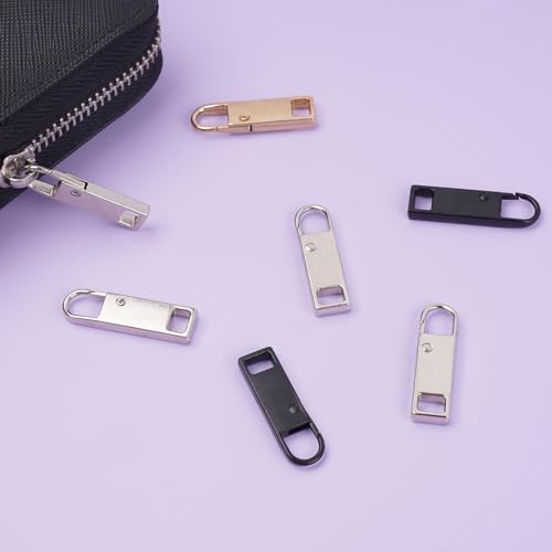 Deoward Zipper Pull Replacement Metal Zipper Handle Mend Fixer Tab Repair for Luggage, Backpacks, Suitcases, Jackets, Purses, Handbags (6 PCS) - style: Black+Silver+Gold Zipper Pulls Cord