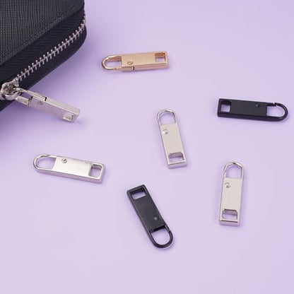 Deoward Zipper Pull Replacement Metal Zipper Handle Mend Fixer Tab Repair for Luggage, Backpacks, Suitcases, Jackets, Purses, Handbags (6 PCS) - style: Black+Silver+Gold Zipper Pulls Cord