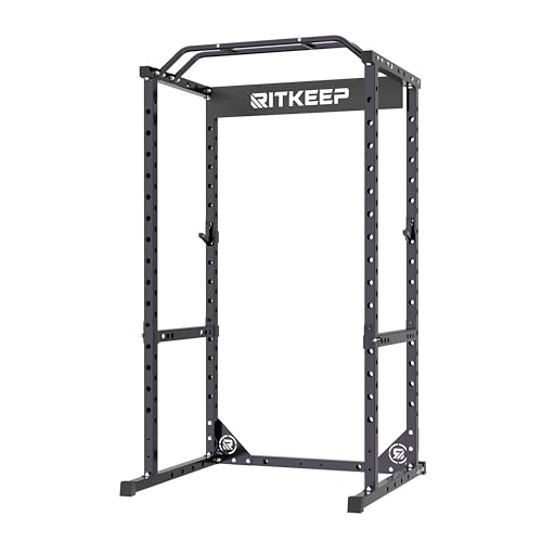 RitKeep RMAX 2250 Power Rack, 1200 lb Capacity Multi-Function Squat Rack and Weight Cage for Strength Training with Pull-Up Bar, Safety Bars, J-Hooks for Home Gym and Garage Gym - color: Black