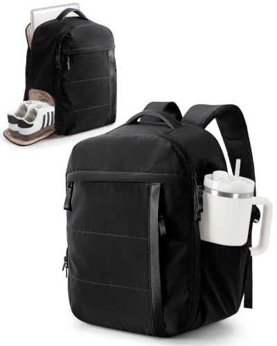 Smasrob 32L Women Travel Backpack with Shoe Compartment, Black | Fits 15.6 Inch, with Water Bottle Holder & Wet Pocket, Water-Resistant, Lightweight, Multi Pockets - color: Black