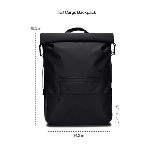 RAINS Trail Rolltop Waterproof Backpack – Black Rolltop Urban Daypack Water Resistant Water Repellent Minimalist Design for Men & Women – 2 Year Warranty - color: Black