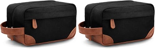 Vorspack Travel Toiletry Bag - Hanging Toiletry Bag for Men Water Resistant Canvas Shaving Bag with Large Capacity for Travel - Black (Pack of 2) - color: Black, size: Medium (Pack of 2)