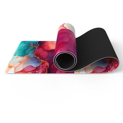 FOLAI Extra Thick Yoga Mat 6mm，pilates mat thick - Non-Slip Exercise Mat for HIIT, Pilates & Home Workouts & Workout with Free Carry Strap - color: abstract red