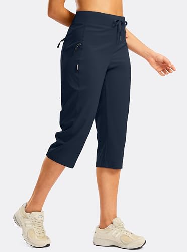 G Gradual Women's Capri Pants with 3 Zipper Pockets Lightweight Quick Dry Hiking Travel Capris Pants for Women Casual Summer - color: Navy, size: Large