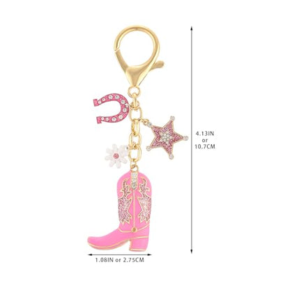 Madison Tyler Western Cowboy Boots Cherry Bow Bubble Tea Strawberry Cute Keychain | Bag Charms for Handbags Purse Charms - color: Pink Boots
