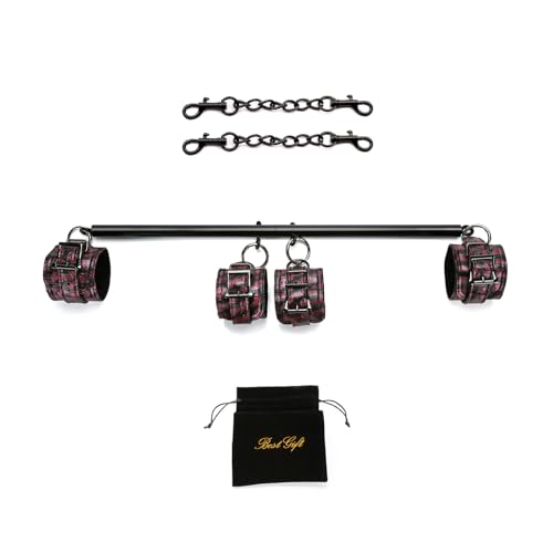 2026 Upgraded Heavy Duty Expandable Spreader Bar – Adjustable PU Straps for Pilates, Yoga - style: Black+PinkKL