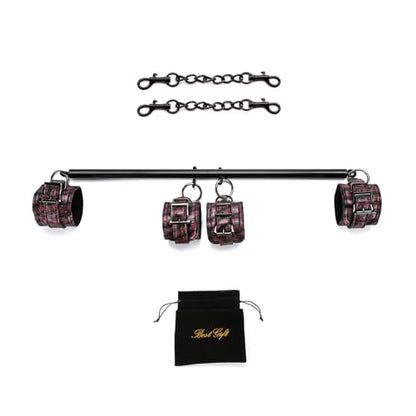 2026 Upgraded Heavy Duty Expandable Spreader Bar – Adjustable PU Straps for Pilates, Yoga - style: Black+PinkKL