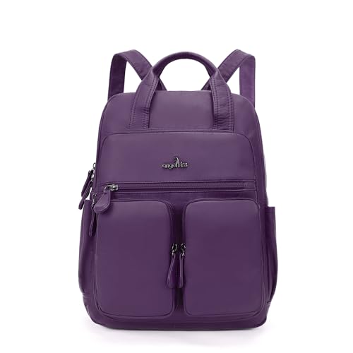 Angel Kiss Backpack Purse for Women Soft Washed Leather Multi Pocket Casual Travel Backpacks… - color: Purple