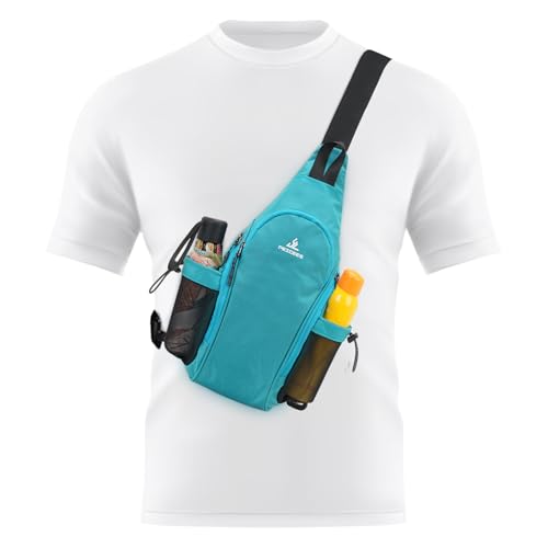 Peicees Small Sling Bag with 2 Bottle Holders (Suitable for 2.5 IN Diameter Bottle), Sling Backpack Crossbody Bag Chest Daypack for Daily Use Travel, Bottle Not Included, Sky Blue - color: Sky Blue