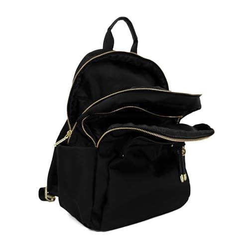 M-ioi-M Medium Backpack Purse for Women, Fashion Nylon Daypack with Gold Hardware, Lightweight Water-Resistant Rucksack for College, Work, Travel, Everyday Use, Fits 13–14" Laptop (Black, Medium) - color: Black,medium