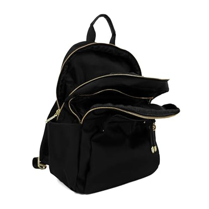 M-ioi-M Medium Backpack Purse for Women, Fashion Nylon Daypack with Gold Hardware, Lightweight Water-Resistant Rucksack for College, Work, Travel, Everyday Use, Fits 13–14" Laptop (Black, Medium) - color: Black,medium