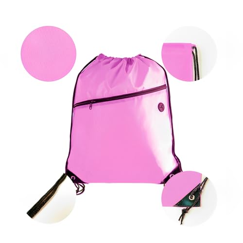 CODOBON Lightweight Drawstring Backpack with 2 Compartments Holds 14" Laptop & Shoes | Foldable |big Zip Pocket with Cable Port | Economical for Gym, Travel,Daliy (20, Pink) - color: Pink