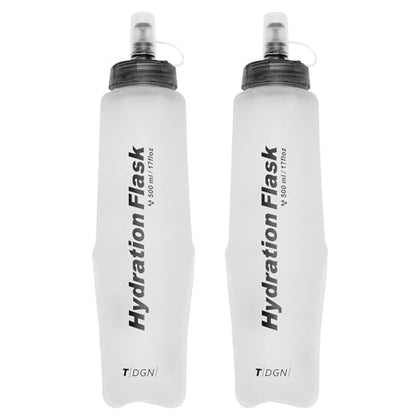 Azarxis TPU Soft Flask Collapsible Water Bottle Running Folding Gel Water Reservoir Handheld for Hydration Pack Hiking Cycling Climbing Jogging Marathon Trail Race - color: #04 White - 500ml - 2-pack