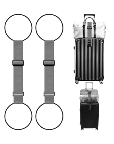Adjustable Add A Bag Luggage Connector Straps for Suitcases, 2 Pack | Attach backpack to suitcase, thicker elastic loops, Hands-Free airport travel accessories, adjustable length from 11" to 30" - color: Grey