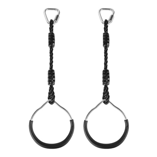 Multi-Color Ninja Rings & Monkey Bars - Adjustable Backyard Obstacle Course for Kids & Adults, Heavy-Duty Gymnastic Swing Rings, Ninjaline Slackline Training Kit (Black) - color: Black