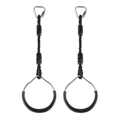 Multi-Color Ninja Rings & Monkey Bars - Adjustable Backyard Obstacle Course for Kids & Adults, Heavy-Duty Gymnastic Swing Rings, Ninjaline Slackline Training Kit (Black) - color: Black