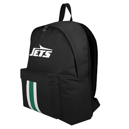 FOCO NFL Officially Licensed Team Color Primary Logo Solid Stripe Football School Bag Travel Backpack - New York Jets - Black - color: New York Jets