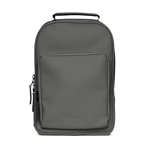 RAINS Book Daypack Regular Grey Laptop Backpack for Men and Women, Waterproof Black Minimalist Commuter Bag with 15”-16" - color: Grey, size: Standard