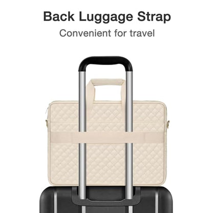 MOSISO 13-14 inch Laptop Bag, Laptop Briefcase Messenger Compatible with MacBook Neo 13 inch/Air 13.6/13 /Pro 13/14, Square Quilted Computer Bag Work Office Business with 3 Pockets&Strap, Beige - color: Beige, size: 13.3 inch