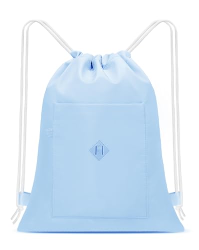 BAVELOE Drawstring Backpack Sports Gym Sackpack with Pockets Water Resistant Cinch String Bag for Women Men（Blue） - color: Blue