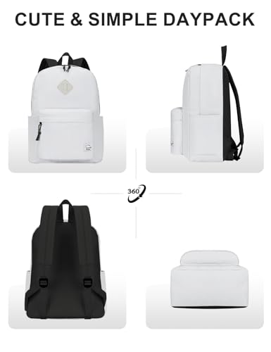 VASCHY Lightweight Backpack for School, Classic Basic Water Resistant Casual Daypack for Travel with Bottle Side Pockets (White) - color: White
