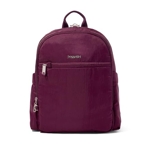 Securtex Anti-Theft Getaway Backpack - 9.4"x13"x5" Travel Safe Bag w/Locking Zippers, Slash-Resistant, RFID - color: Mulberry