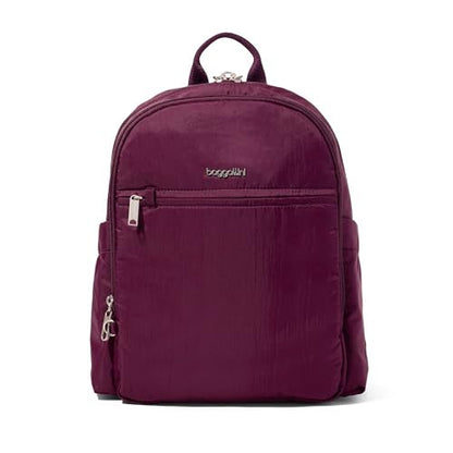 Securtex Anti-Theft Getaway Backpack - 9.4"x13"x5" Travel Safe Bag w/Locking Zippers, Slash-Resistant, RFID - color: Mulberry