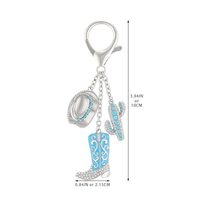 Madison Tyler Western Cowboy Boots Cherry Bow Bubble Tea Strawberry Cute Keychain | Bag Charms for Handbags Purse Charms - color: Blue Boots