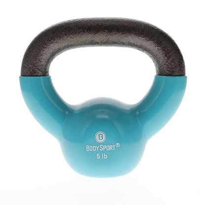 Body Sport Cast Iron Vinyl Coated Kettlebells – Kettlebell for Weight Lifting – Strength Training Kettlebell – Professional Fitness for Gym & At Home - style: 5-pound