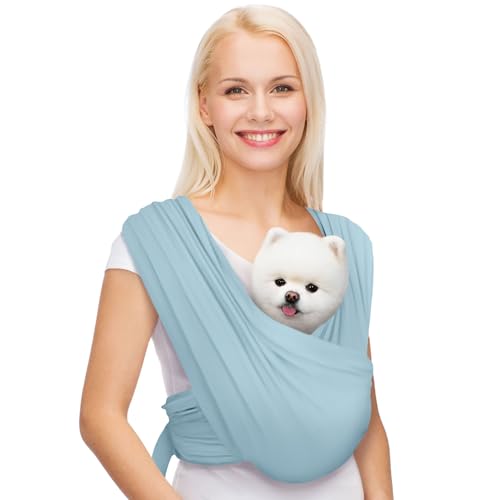AnccoPlus Dog Carriers for Small Dogs, Front Facing Dog Sling Carrier, Hands Free Cat Carrier, Size Adjustable, Reducing Back Pain, Premium Cotton, Safe and Soft Dog Carrier (Regular, Baby Blue) - color: Baby Blue, size: Regular