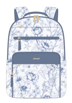 LOVEVOOK Laptop Backpack for Women with Leather Trim & Tumbler Pockets, 15.6" Work Backpack Purse, Travel Personal Item Bag, Carry On Business Computer Bag for Office, or Gift, Pro Toile de Jouy - color: Pro Toile De Jouy, size: 15.6 inches