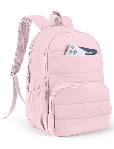 Uselike Travel Backpack for Women, 15.6 Inch Laptop Backpack, Quilted College Bookbag, Cute Work Backpacks, Water Resistant - color: Light Pink
