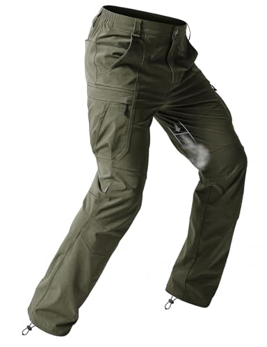 Moosehill Men's Hiking Pants: Quick Dry Water Resistant Lightweight for Outdoor Fishing Travel with 7 Secure Pockets - color: Army Green, size: 34W x 30L
