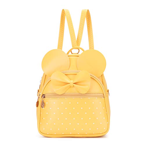 KL928 Girls Mini Backpack Bowknot Polka Dot Cute Small Daypacks Convertible Shoulder Bag Purse for Women - color: Light Yellow