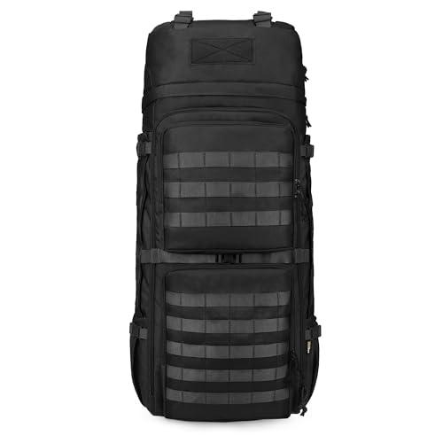 Mardingtop 75L Military Internal Frame Backpack for Men, Cordura Tactical Backpack with Recco for Snowboarding,Hiking,Camping - color: Black