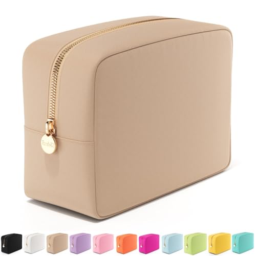 Embla Large Makeup Bag and Waterproof Nylon Travel Toiletry Bag, Large Capacity Cosmetic Zipper Pouch, Beige - color: Sand, size: Large