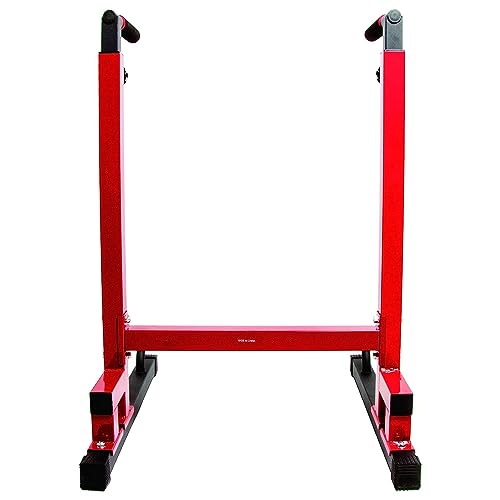 BalanceFrom Steel Frame Dip Station with Adjustable Height, 500 Pound Weight Capacity – Upper Body Workout Home Gym Equipment for Triceps, Push & Pull Ups, Leg Raises, and Bench Press - color: Red