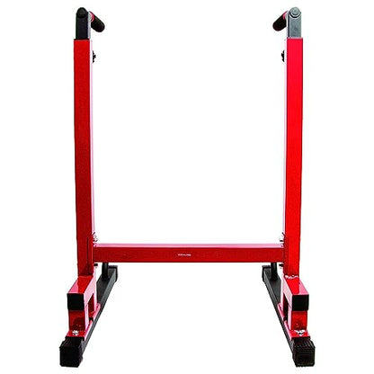 BalanceFrom Steel Frame Dip Station with Adjustable Height, 500 Pound Weight Capacity – Upper Body Workout Home Gym Equipment for Triceps, Push & Pull Ups, Leg Raises, and Bench Press - color: Red