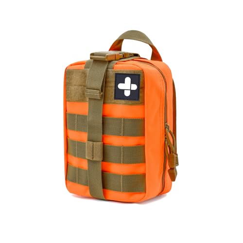 First Aid Pouch 1000D Nylon Tactical Molle Tear Away Medical Pouch Empty Utility Pouch for Outdoor Activities Medical Supplies Camping Hiking Travel,Bag Only - color: Orange
