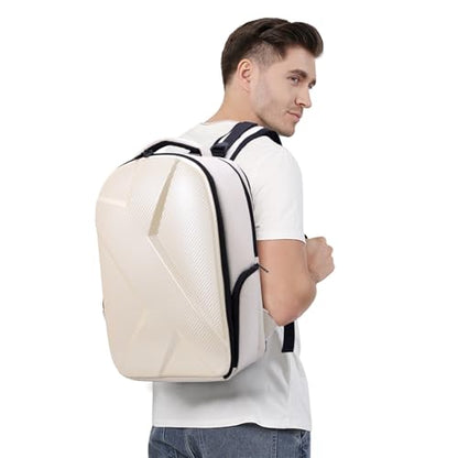 Camera Backpack Hard Shell Imitation Carbon Fiber DSLR, Waterproof Shockproof w/15.6" Lap Comp for Photo, Travelers & Daily. - color: Beige