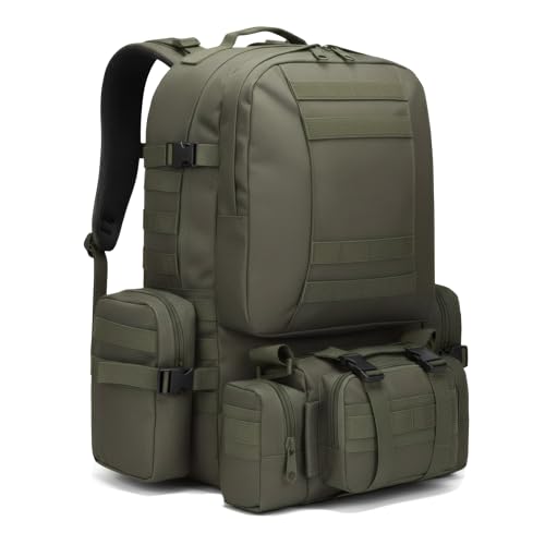 Military Tactical Backpack for Men 60L Waterproof Bug Out Bag Survival Rucksack Go Bag Emergency Molle System Army 3 Day Assault Pack for Hiking Hunting Camping Green - color: Green